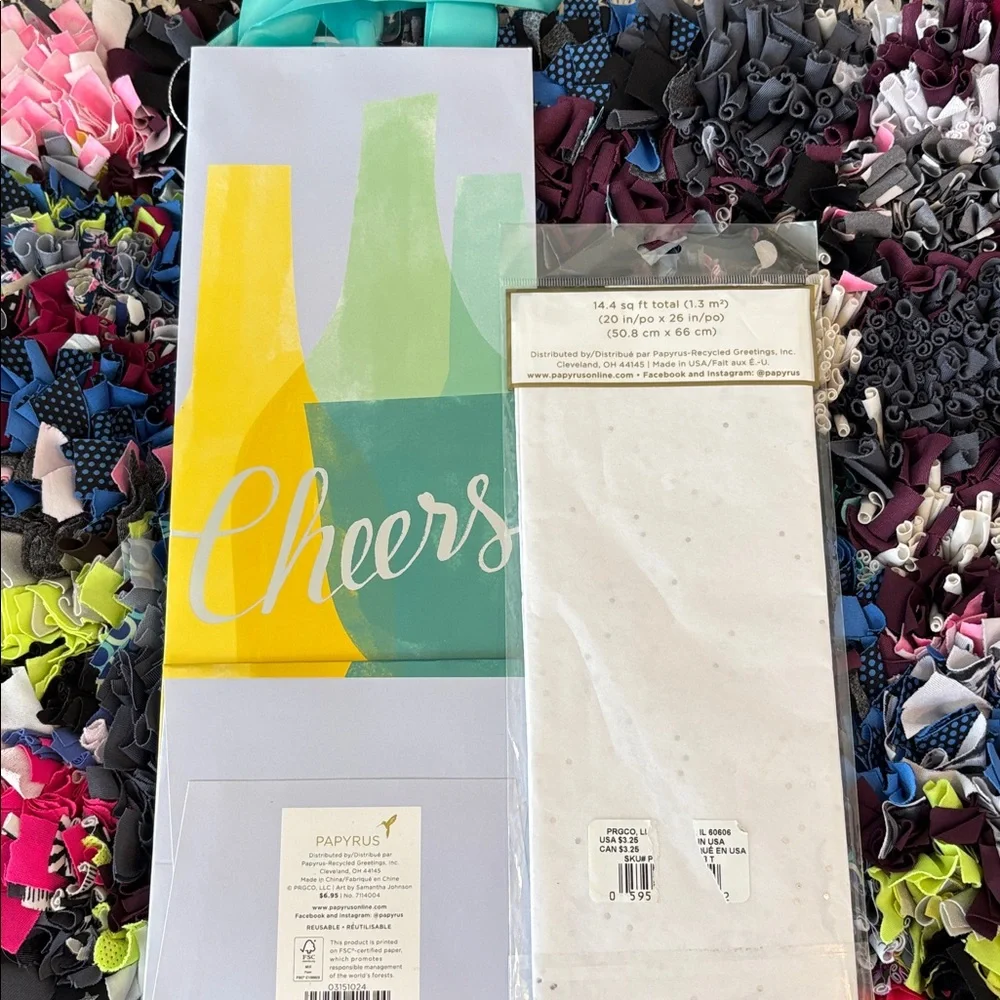 🆕Papyrus “Cheers” Wine Gift Bag And Glitter Tissue